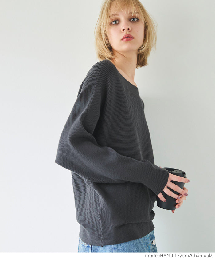 Dolman sleeve and boat neck knit