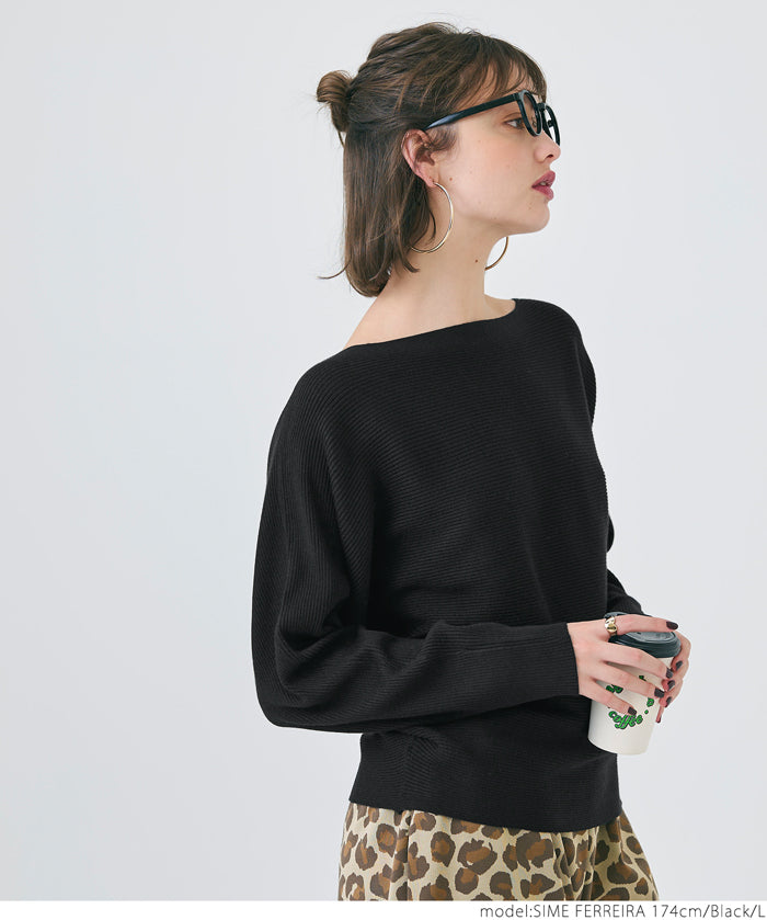 Dolman sleeve and boat neck knit