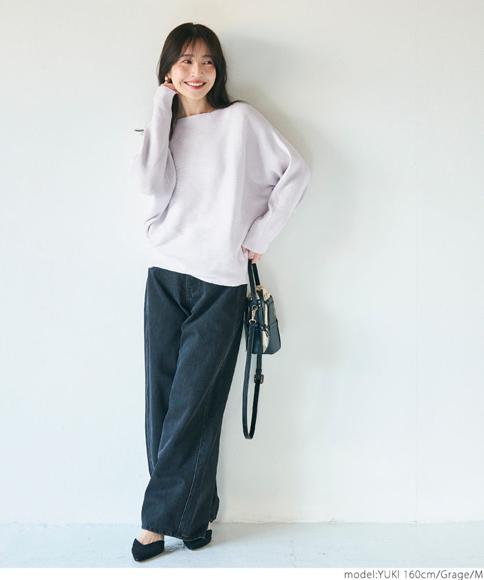 Dolman sleeve and boat neck knit