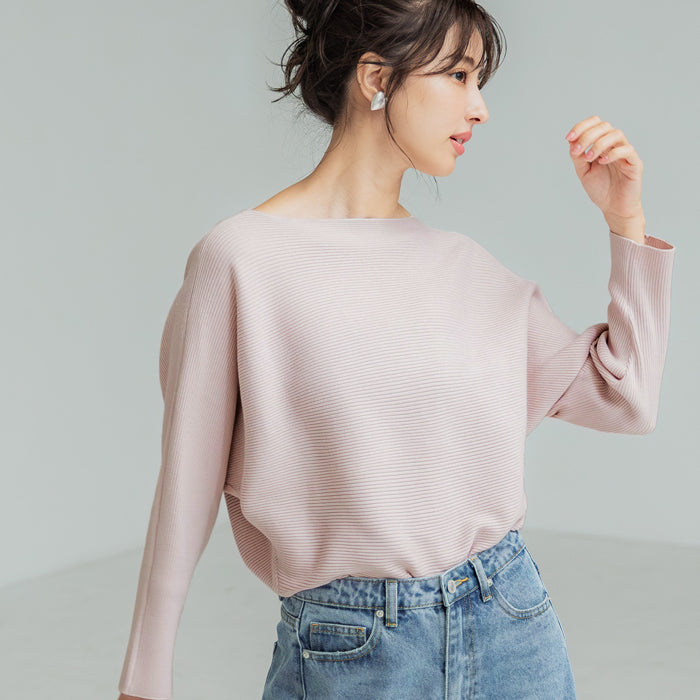 新色登場!【蝙蝠袖系列】氣質船領針織毛衣