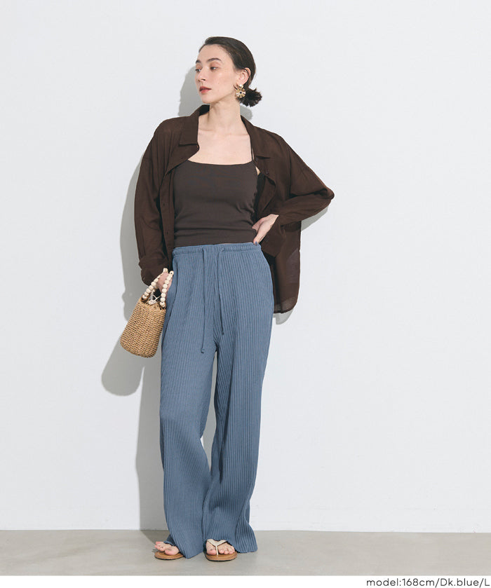 【可剪裁】薄款 直筒舒適百褶休閒寬褲