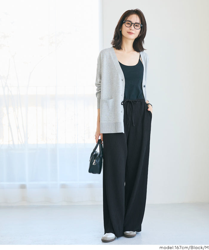 【可剪裁】薄款 直筒舒適百褶休閒寬褲