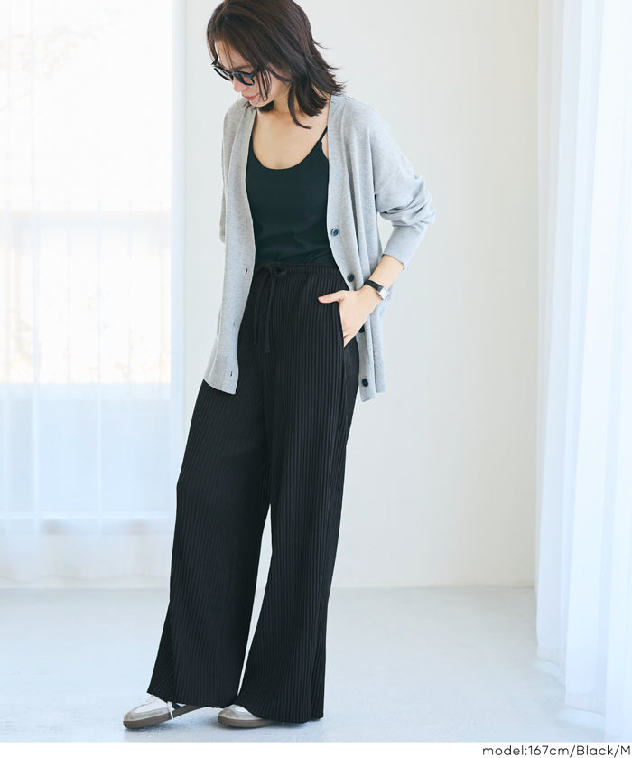 【可剪裁】薄款 直筒舒適百褶休閒寬褲