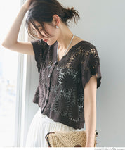 Cardigan Ladies' key-knotted Ami Cross-sleeve Cardigan feather knitted see-through sleeves V-neck coat can be 24ss coca Coca 
