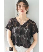 Cardigan Ladies' key-knotted Ami Cross-sleeve Cardigan feather knitted see-through sleeves V-neck coat can be 24ss coca Coca 