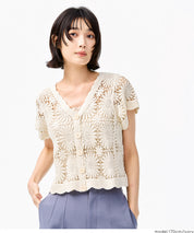 Japanese style lace short-sleeved cardigan