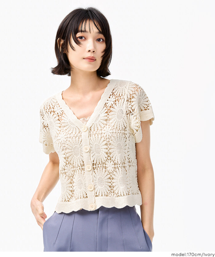 Japanese style lace short-sleeved cardigan