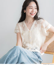 Cardigan Ladies' key-knotted Ami Cross-sleeve Cardigan feather knitted see-through sleeves V-neck coat can be 24ss coca Coca 