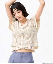 Japanese style lace short-sleeved cardigan