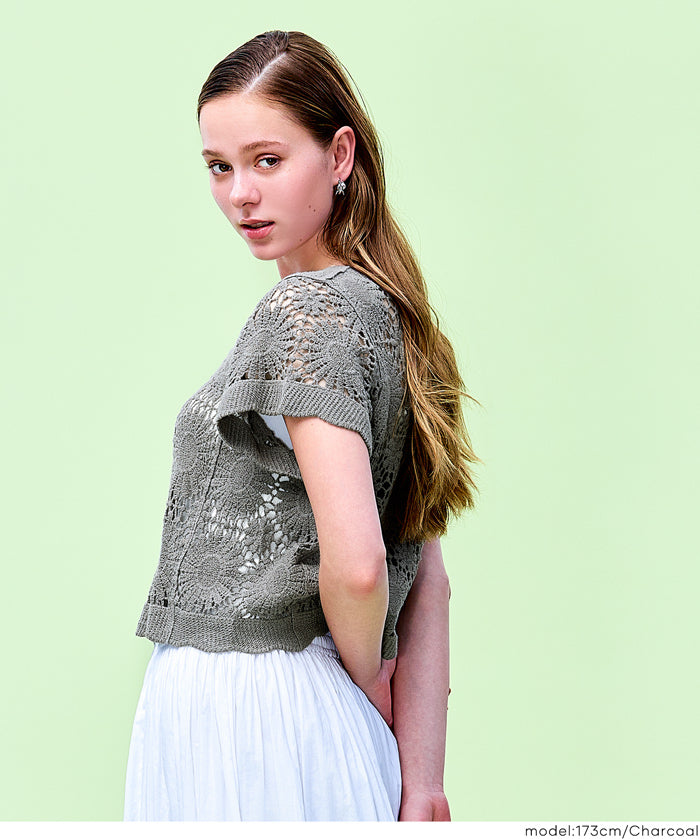 Japanese style lace short-sleeved cardigan
