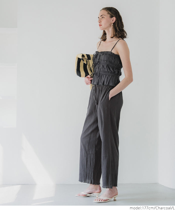 Lightweight cotton willow textured casual pants 