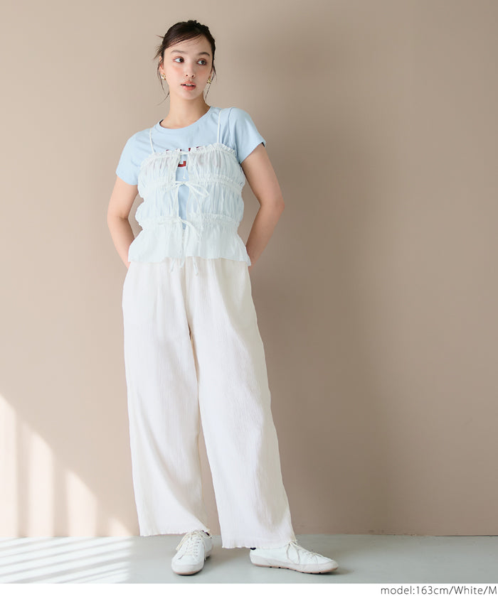Lightweight cotton willow textured casual pants 
