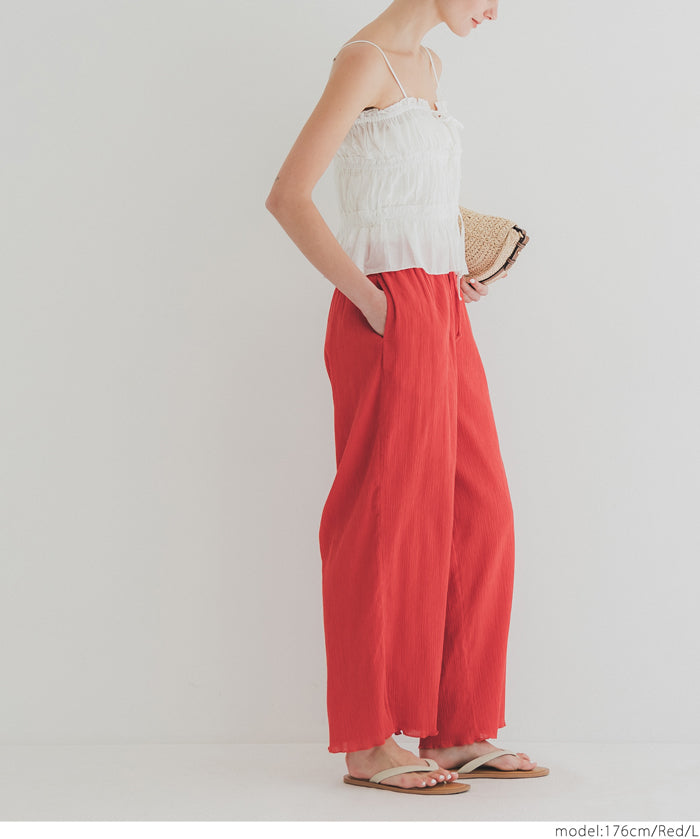 Lightweight cotton willow textured casual pants 