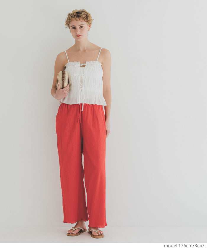 Lightweight cotton willow textured casual pants 