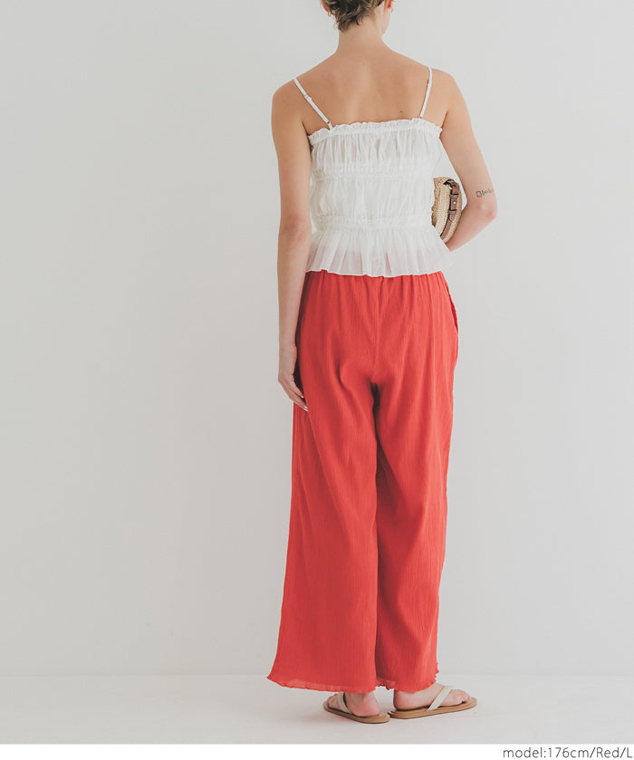 Lightweight cotton willow textured casual pants 