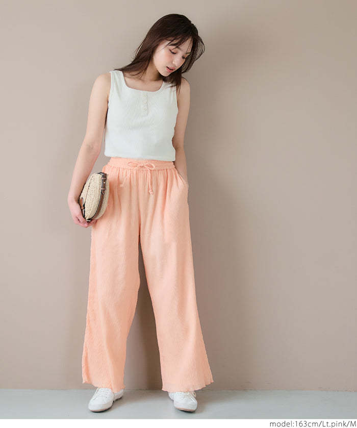Lightweight cotton willow textured casual pants 