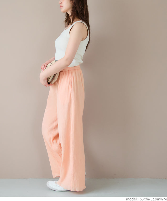 Lightweight cotton willow textured casual pants 