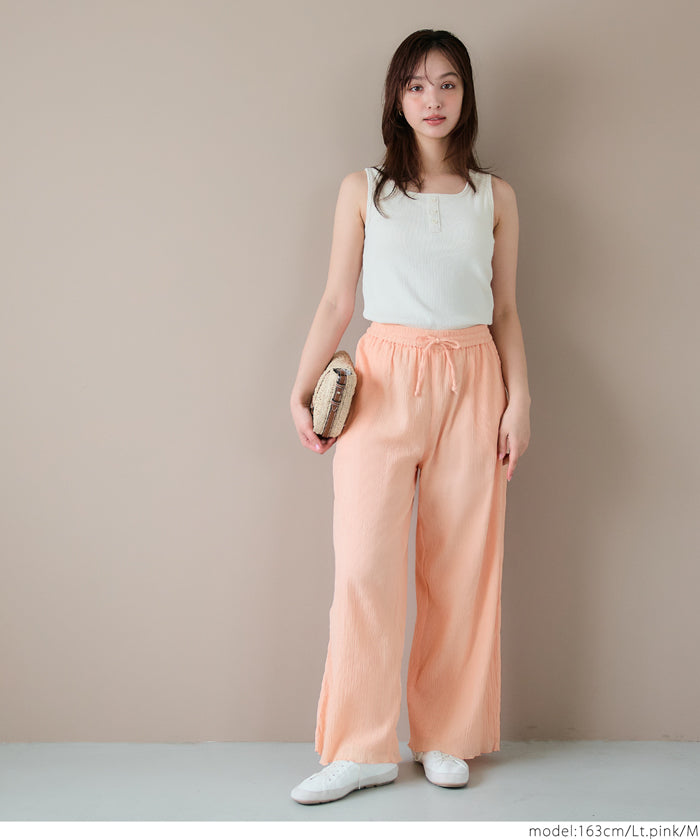 Lightweight cotton willow textured casual pants 