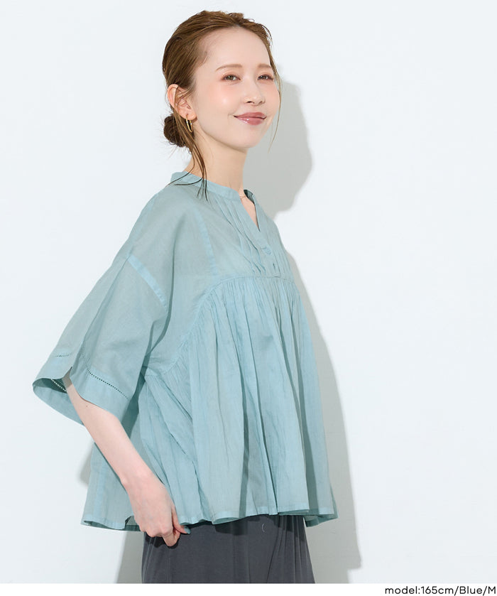 日系小V領荷葉娃娃襯衫 (Cambric Flare Blouse)