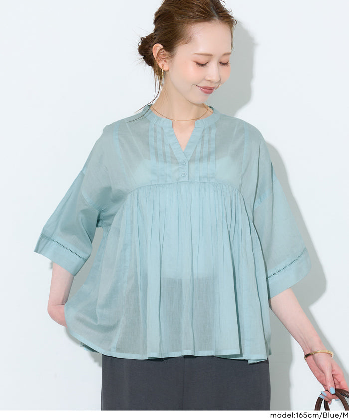日系小V領荷葉娃娃襯衫 (Cambric Flare Blouse)