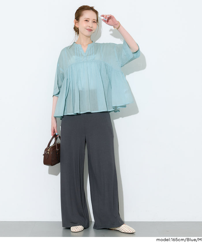 日系小V領荷葉娃娃襯衫 (Cambric Flare Blouse)