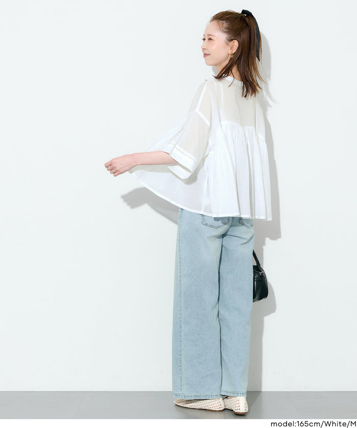 日系小V領荷葉娃娃襯衫 (Cambric Flare Blouse)