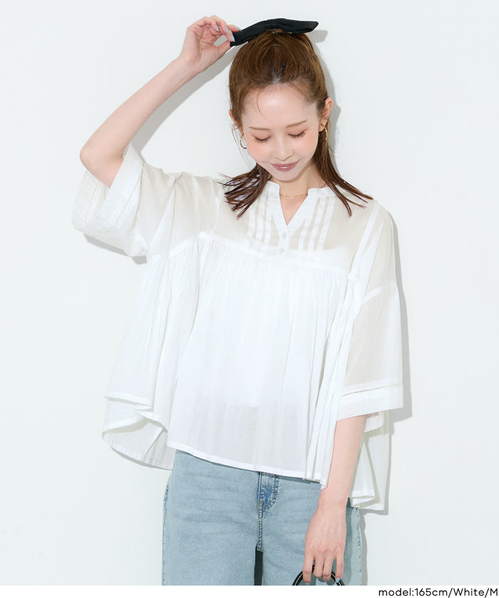 日系小V領荷葉娃娃襯衫 (Cambric Flare Blouse)