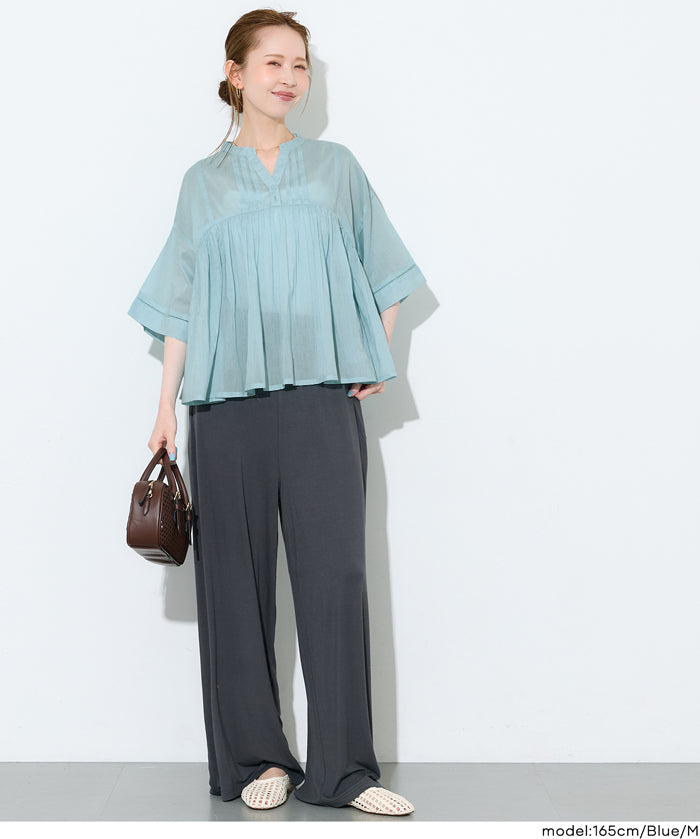 日系小V領荷葉娃娃襯衫 (Cambric Flare Blouse)