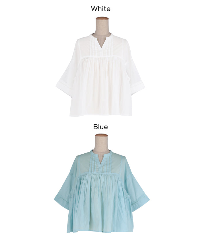 日系小V領荷葉娃娃襯衫 (Cambric Flare Blouse)