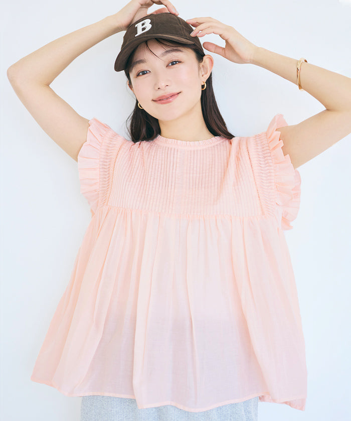 日系百褶荷葉造型娃娃上衣(Cotton gathered blouse)