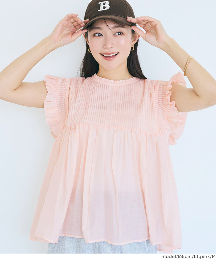 日系百褶荷葉造型娃娃上衣(Cotton gathered blouse)