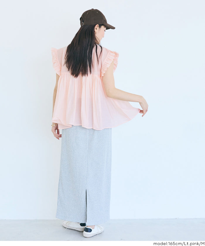 日系百褶荷葉造型娃娃上衣(Cotton gathered blouse)