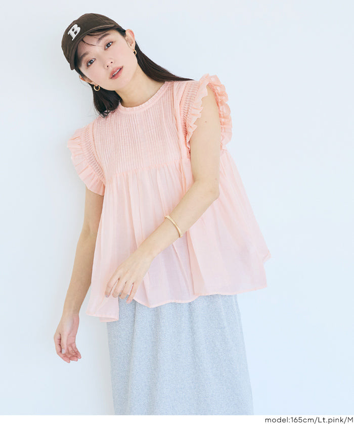 日系百褶荷葉造型娃娃上衣(Cotton gathered blouse)