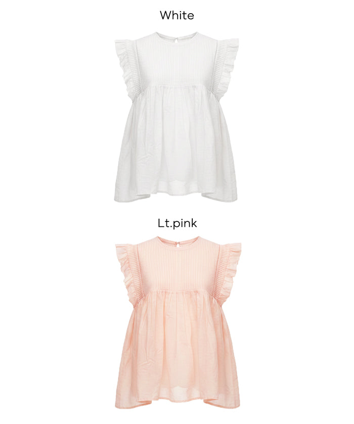 日系百褶荷葉造型娃娃上衣(Cotton gathered blouse)