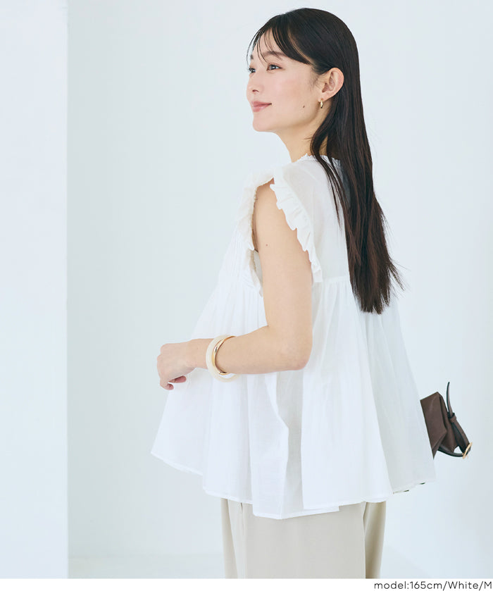 日系百褶荷葉造型娃娃上衣(Cotton gathered blouse)