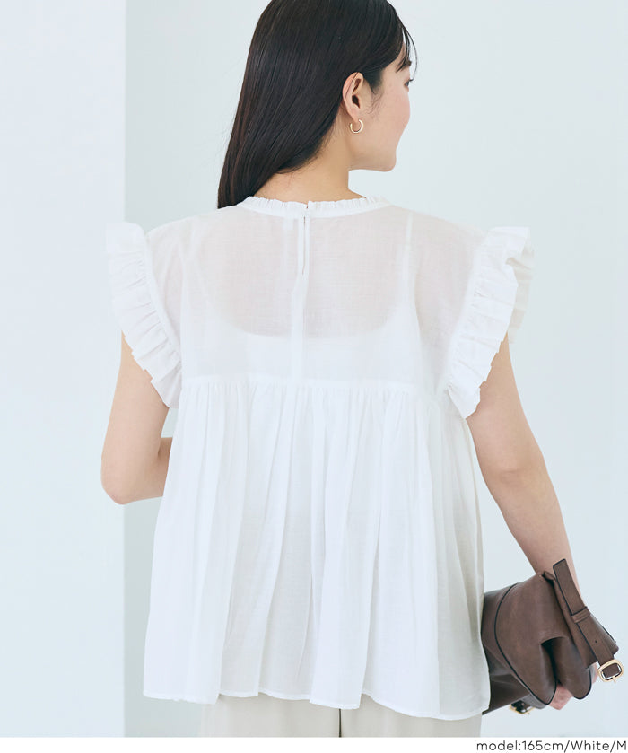 日系百褶荷葉造型娃娃上衣(Cotton gathered blouse)