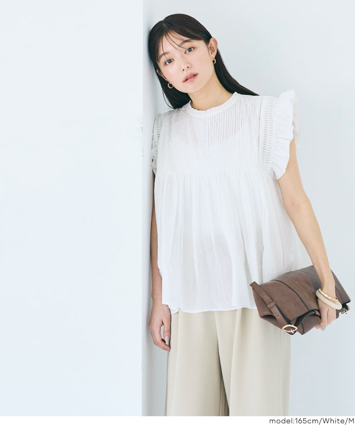 日系百褶荷葉造型娃娃上衣(Cotton gathered blouse)