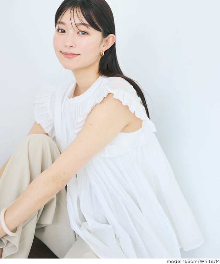 日系百褶荷葉造型娃娃上衣(Cotton gathered blouse)