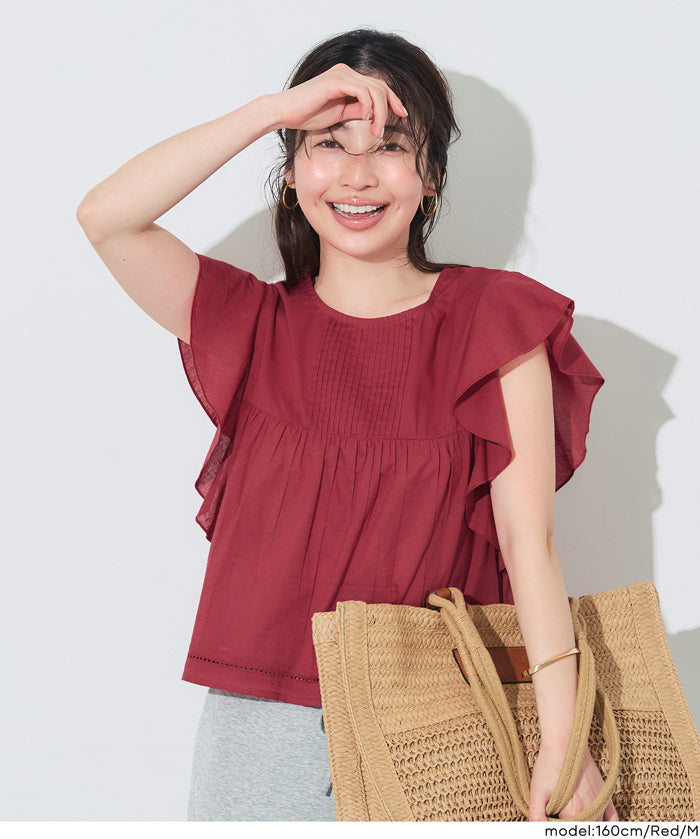 日系棉質荷葉袖襯衫 (Ruffled sleeves  Blouse)