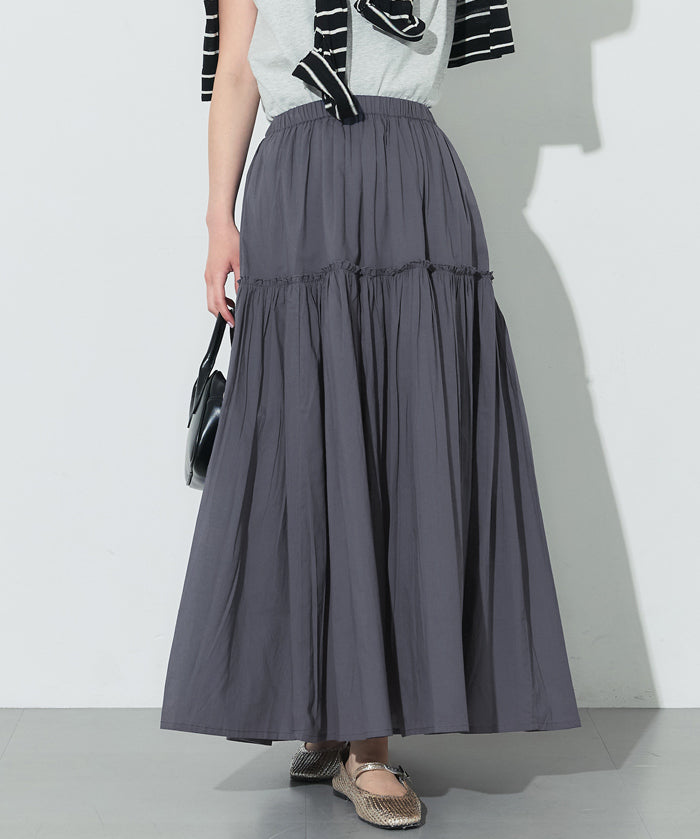 日系棉質氣質A字長裙(Cotton voile gathered panel skirt)