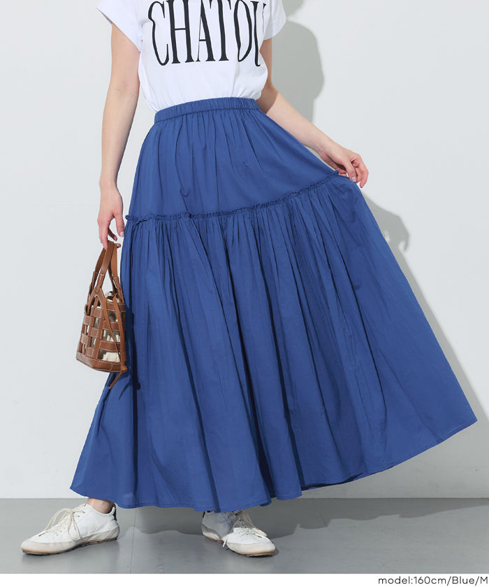 日系棉質氣質A字長裙(Cotton voile gathered panel skirt)