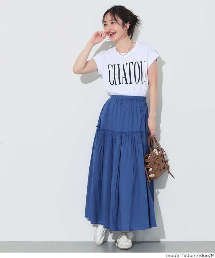 日系棉質氣質A字長裙(Cotton voile gathered panel skirt)