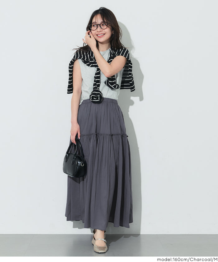 日系棉質氣質A字長裙(Cotton voile gathered panel skirt)