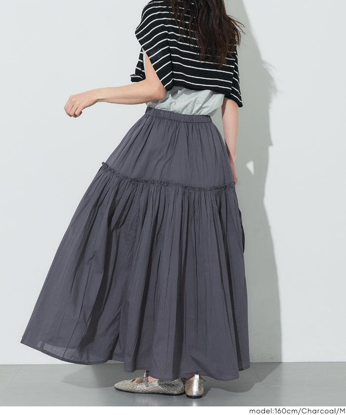 日系棉質氣質A字長裙(Cotton voile gathered panel skirt)