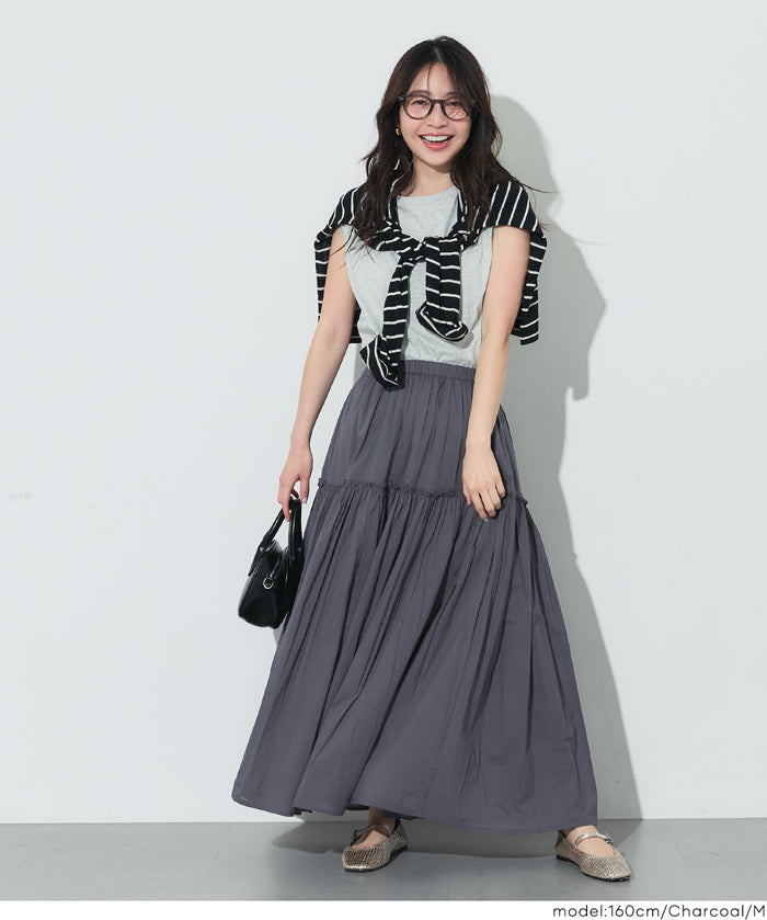 日系棉質氣質A字長裙(Cotton voile gathered panel skirt)