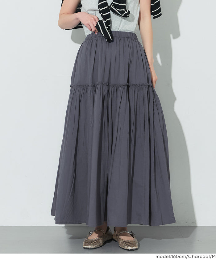 日系棉質氣質A字長裙(Cotton voile gathered panel skirt)