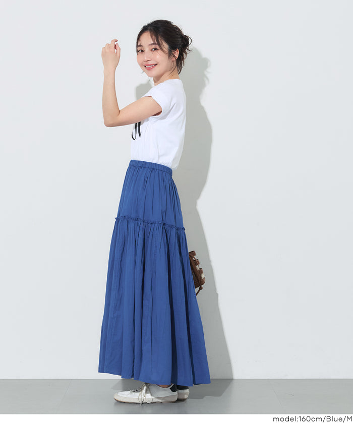 日系棉質氣質A字長裙(Cotton voile gathered panel skirt)