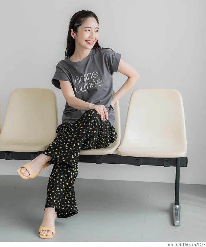 刺繡英字法式袖LOGO T-Shirt 短袖上衣