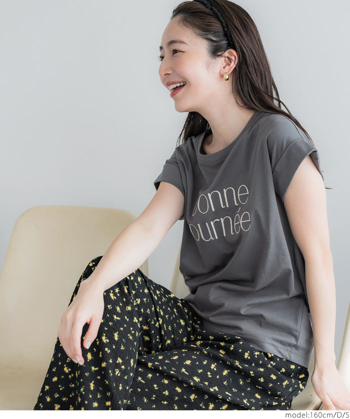 刺繡英字法式袖LOGO T-Shirt 短袖上衣