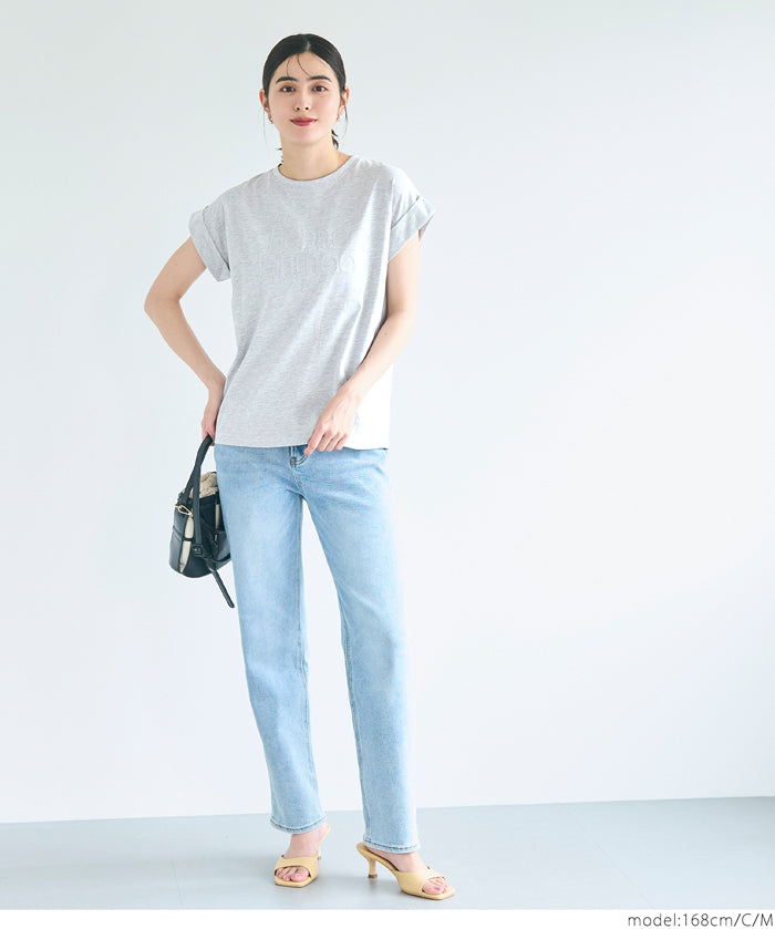 刺繡英字法式袖LOGO T-Shirt 短袖上衣